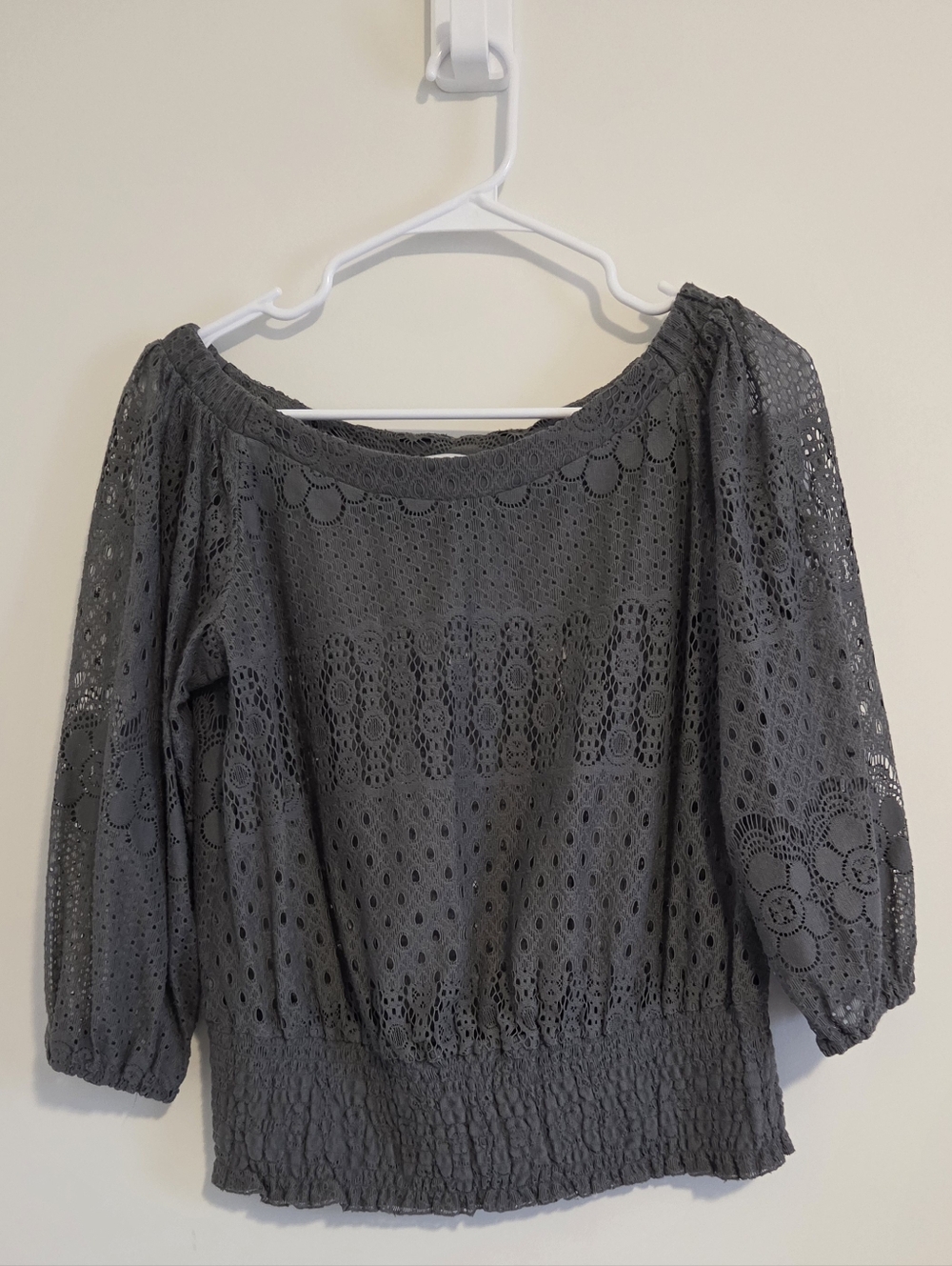 Annalee+Hope Grey Crochet Top